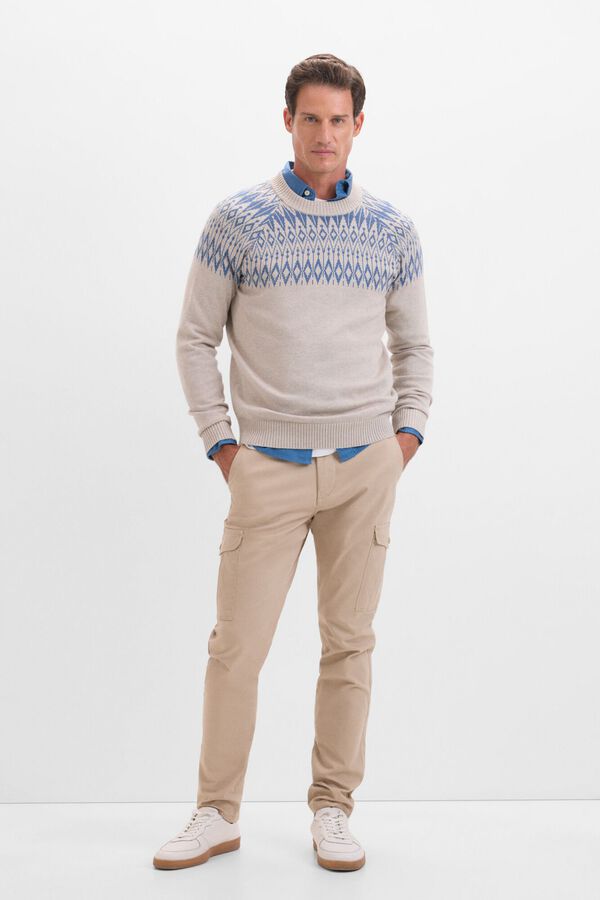 Cortefiel Su&eacute;ter fantasia de algod&atilde;o com gola redonda Ecru