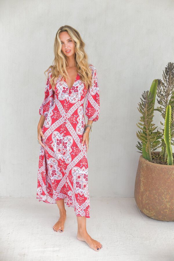 Jaase Vestido comprido Carmen Vermelho
