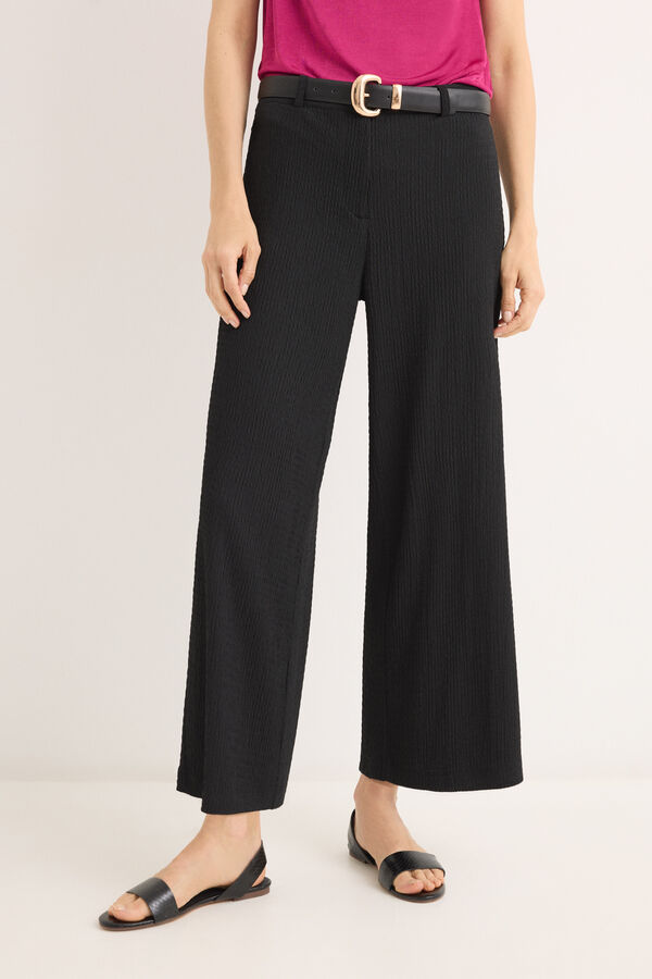 Cortefiel Pantalón de punto ancho Negro