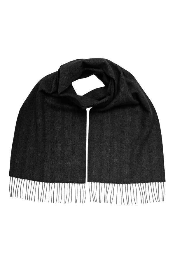 Selected Bufanda con flecos y logo bordado confeccionada 100% con Lana RWS. Gris oscuro