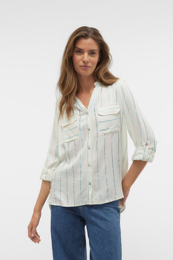 Vero Moda Camisa &agrave;s riscas de manga comprida Branco