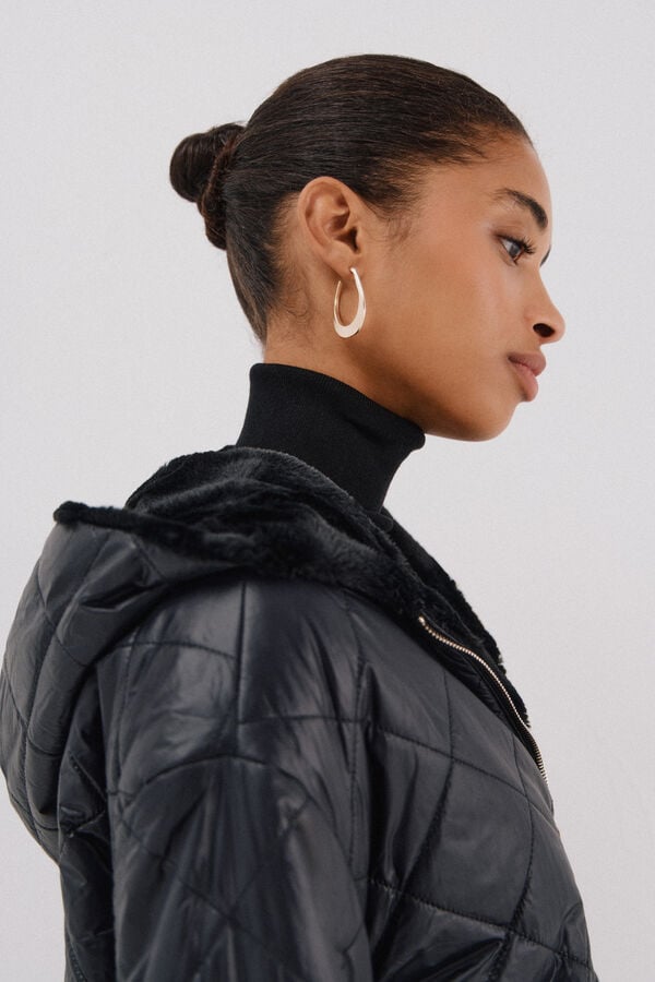 Cortefiel Anorak acolchado reversible efecto pelo Negro