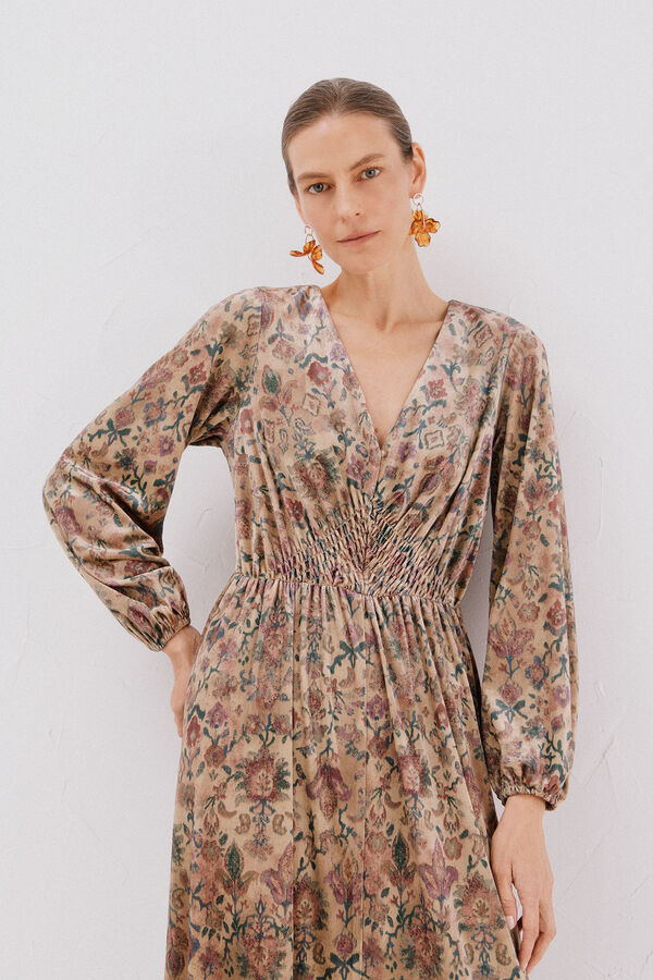 Cortefiel Vestido de veludo estampado Multicolorido