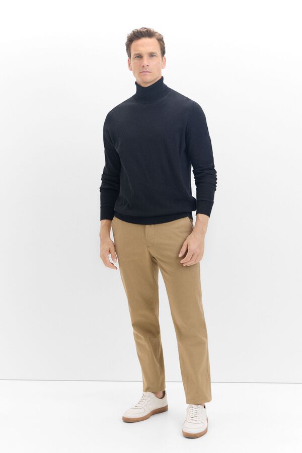 Cortefiel Camisola algod&atilde;o caxemira gola alta  Preto