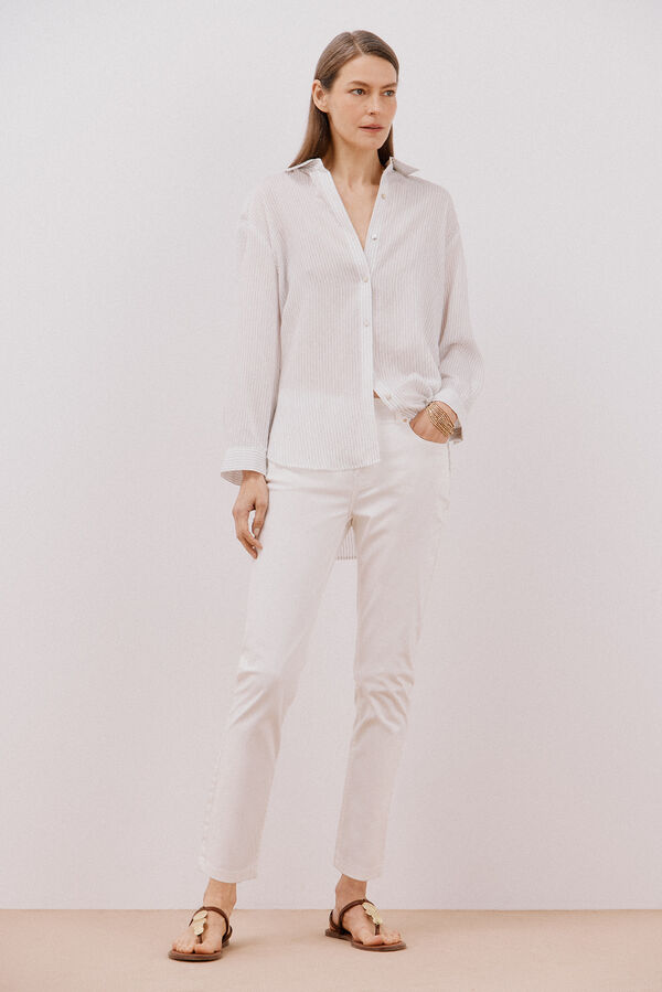 Cortefiel Pantalones pitillo crop color Blanco