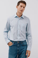 Cortefiel Camisa riscas popelina Azul
