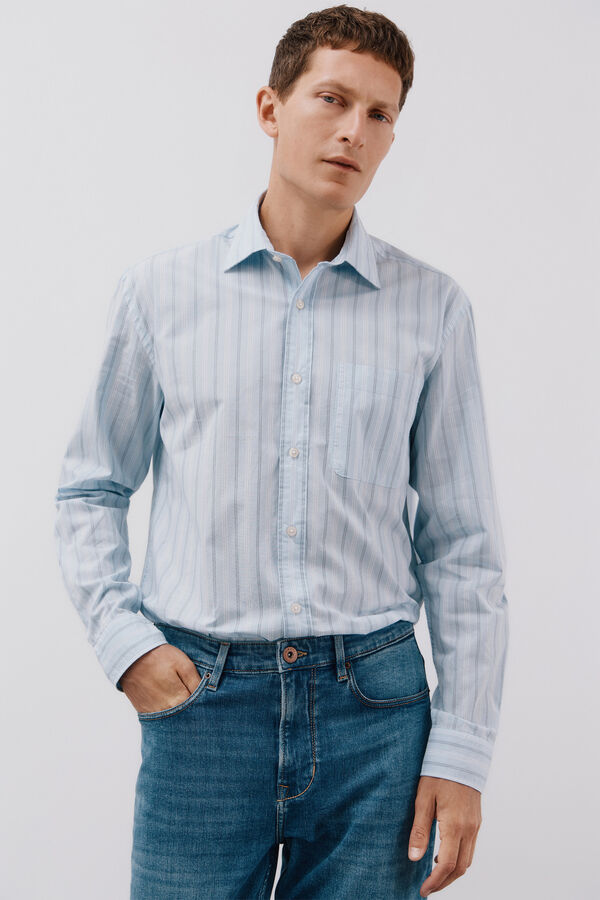 Cortefiel Camisa riscas popelina Azul
