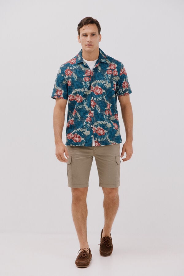 Cortefiel Camisa estampada manga curta Azul