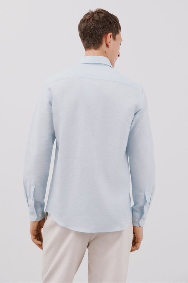 Cortefiel Camisa linho algod&atilde;o liso Azul