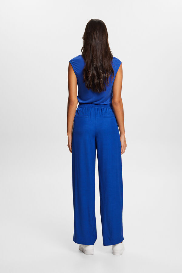 Esprit Cal&ccedil;as largas e flu&iacute;das de viscose com tecido monocolor Azul