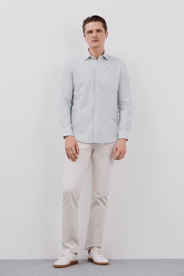 Cortefiel Camisa lino algodón rayas Azul