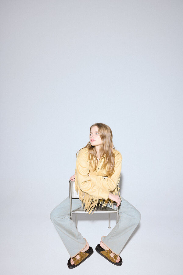 Slowlove Cazadora flecos bolsillos Estampado amarillo