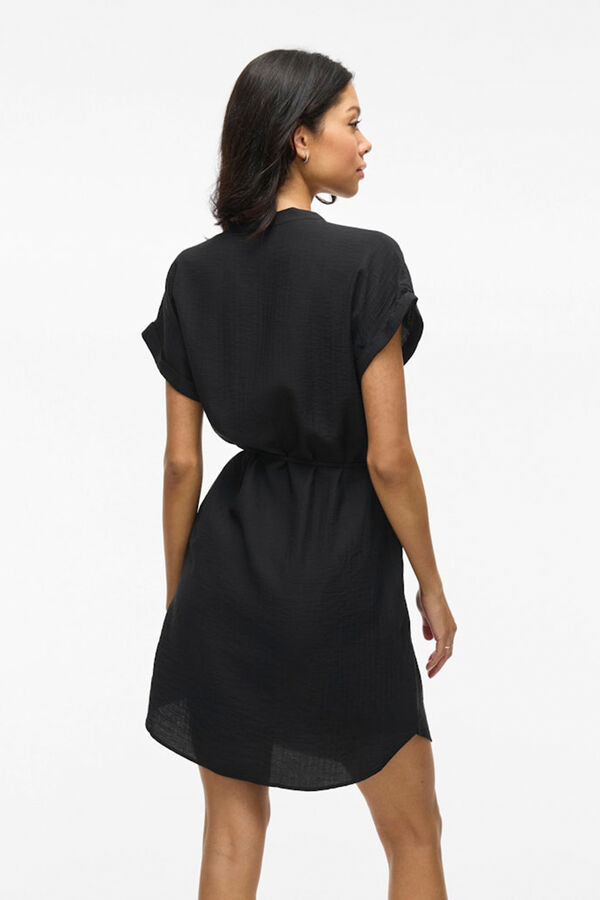 Vila Vestido curto com gola mao e viscose Preto