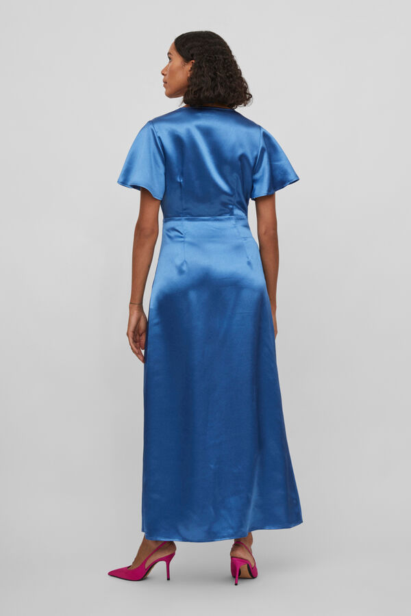 Cortefiel Vestido acetinado de manga curta  Azul