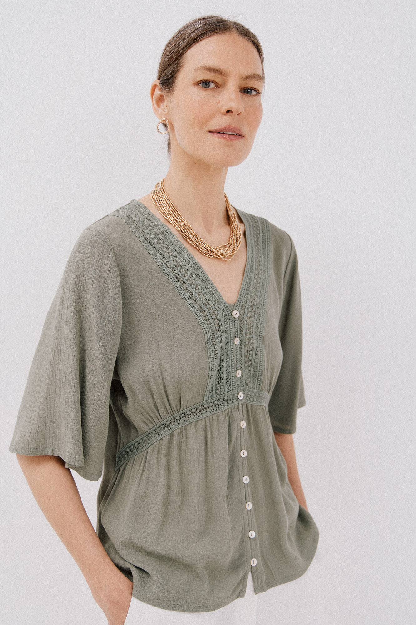 Cortefiel Blusa encaje volantes