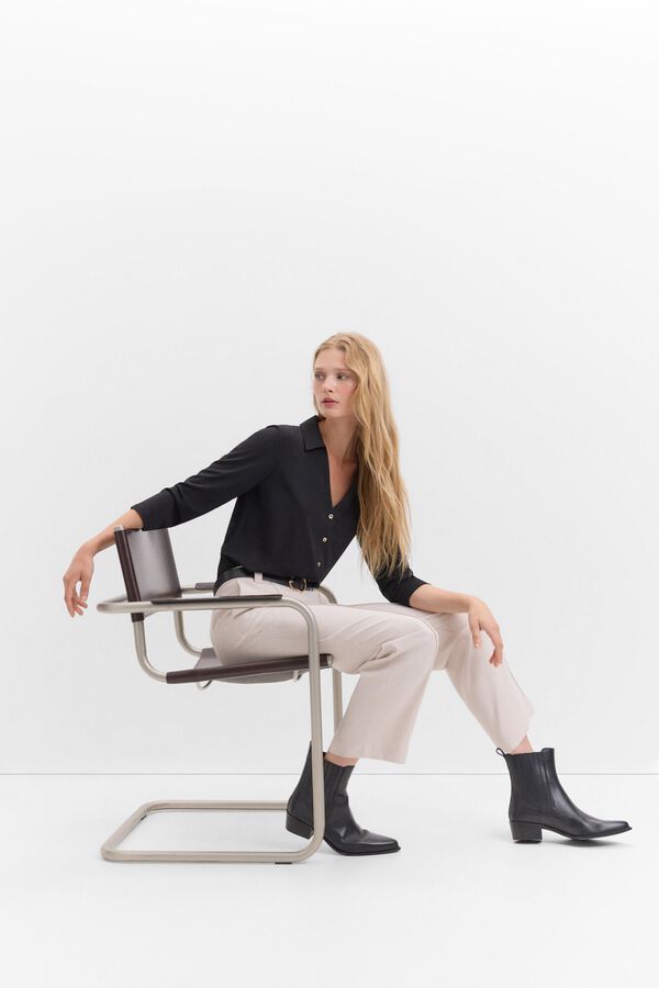 Cortefiel Camiseta con botones Negro