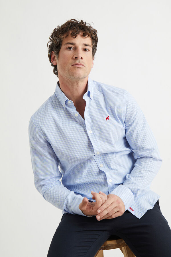 Williot Camisa Micro Vichy Slim Fit Azul