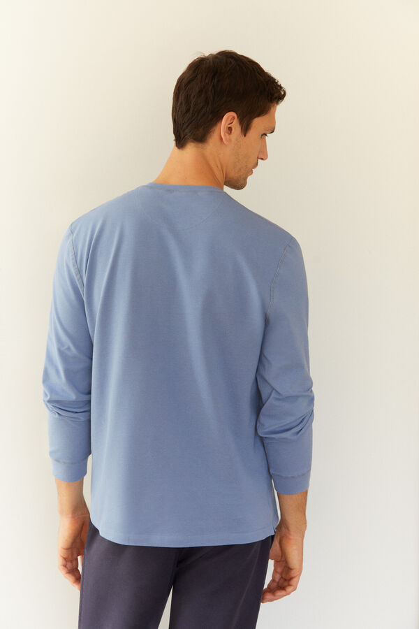 Cortefiel Camiseta manga larga con cuello de botones Azul