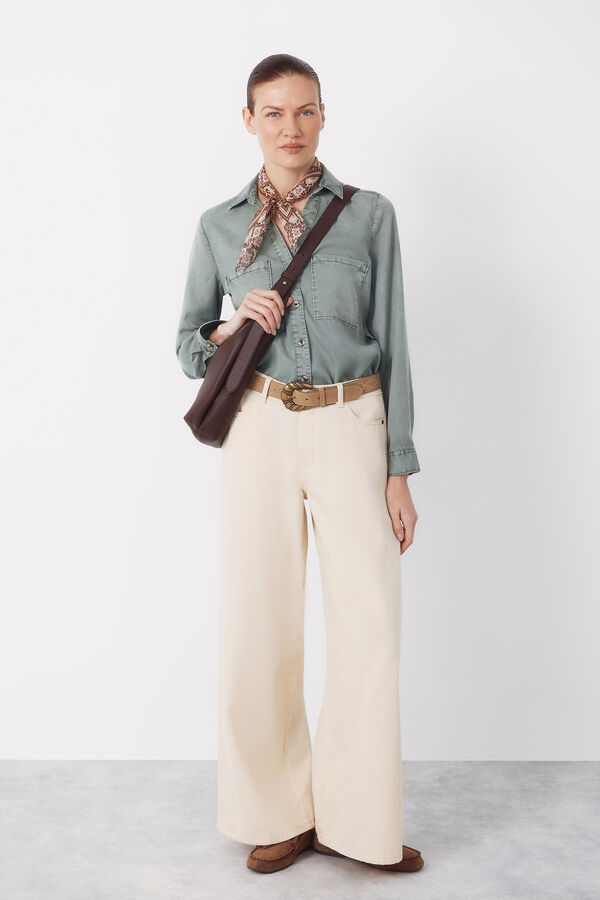 Cortefiel Jeans Long Palazzo Ecru