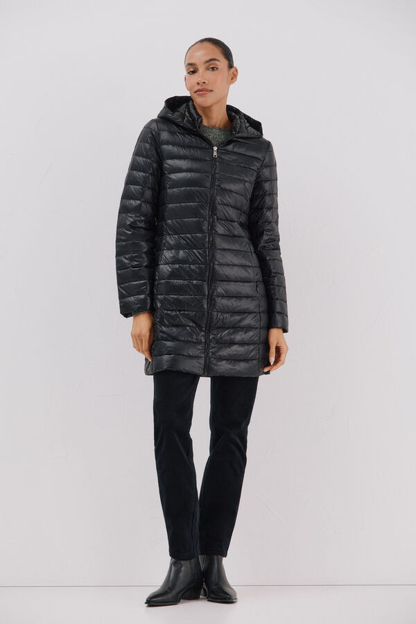 Cortefiel Abrigo largo plumas Negro