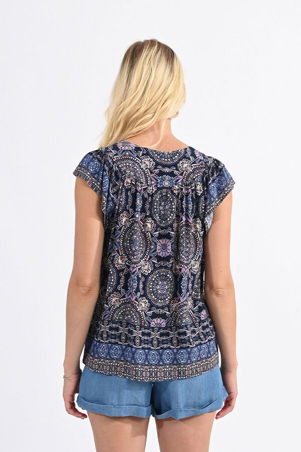 Molly Bracken Top de mulher de manga curta com estampado Multicolorido