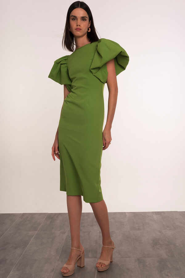 Dolores Promesas Vestido midi direito manga bal&atilde;o Verde