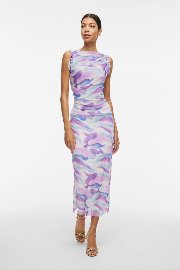 Vila Vestido midi de malha estampado Branco