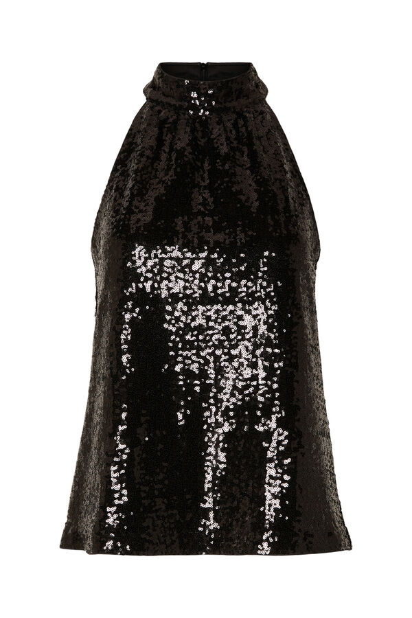 Selected Femme Top cuello halter de fiesta con lentejuelas confeccionado con materiales reciclados Negro