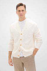 Cortefiel Cardig&atilde; losango com fecho de bot&otilde;es Ecru