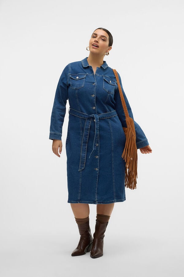 Vero Moda Curve Vestido midi de manga larga denim talla grande Azul