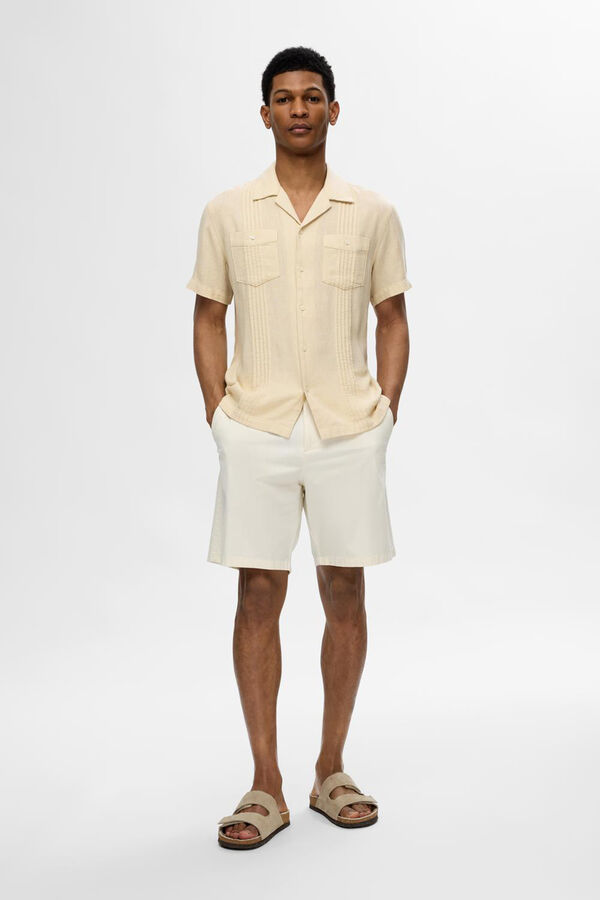 Selected Camisa guayabera de manga corta confeccionada con lino. Gris