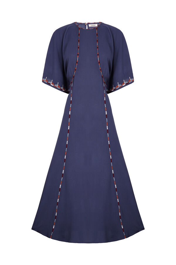 Slowlove Vestido manga capa bordado Azul marino