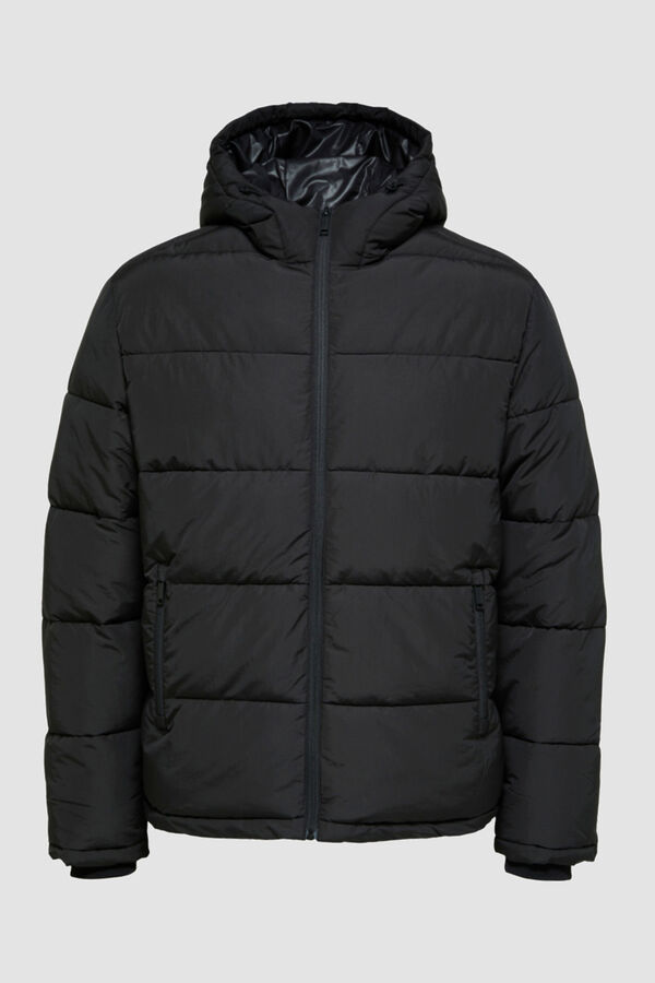 Selected Abrigo acolchado con capucha Negro