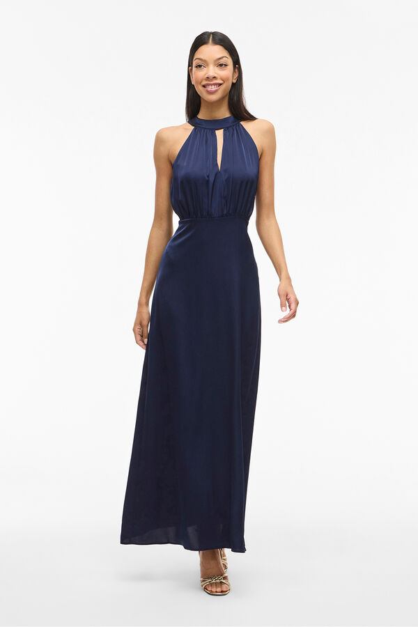 Vila Vestido largo satinado de fiesta Azul marino