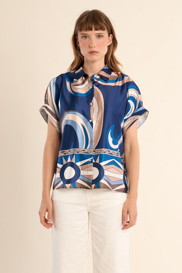 Molly Bracken Camisa de mulher de manga curta estampada Azul