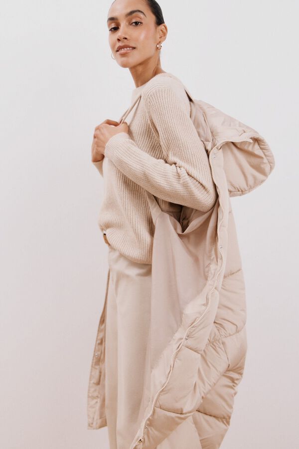 Cortefiel Colete comprido pescoço com capuz Ecru