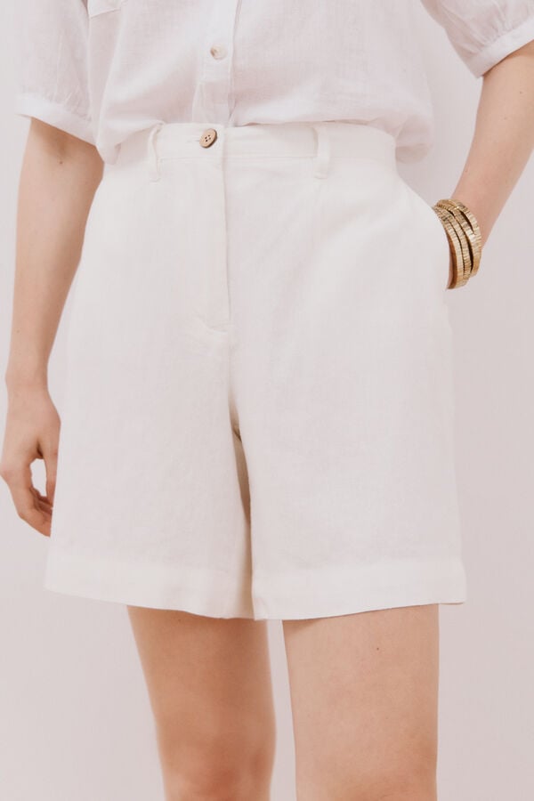 Cortefiel Bermuda de lino Blanco