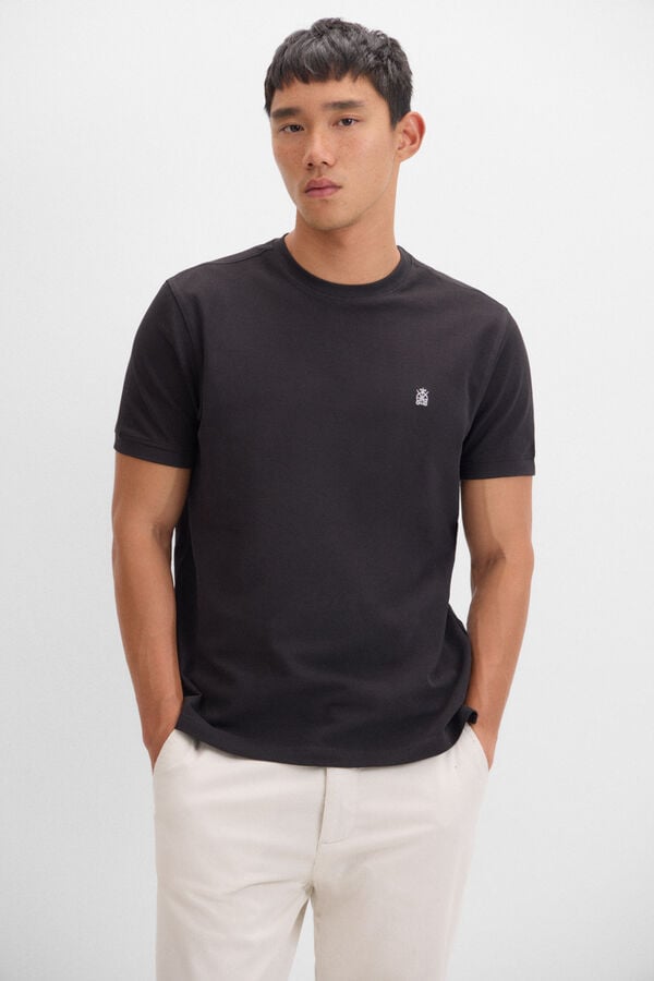 Cortefiel Camiseta b&aacute;sica piqu&eacute; Negro