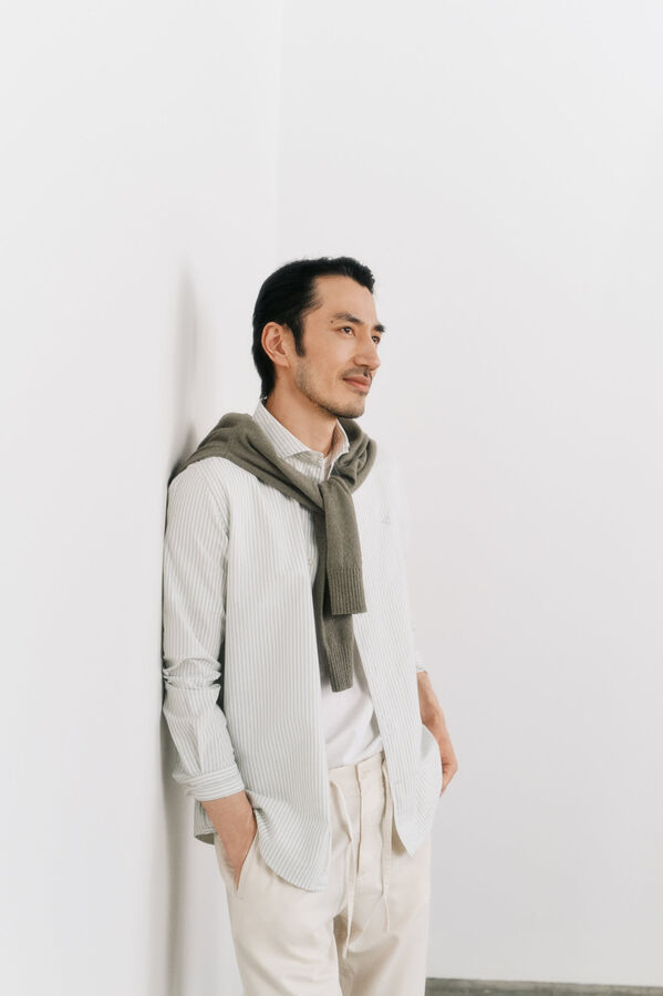 OOTO Camisa oxford raya candela manga larga Kaki