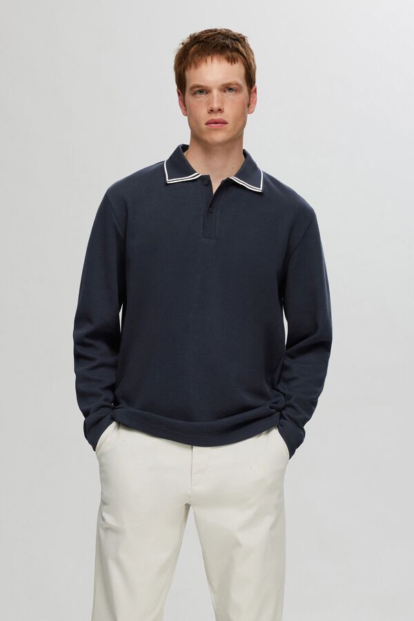 Selected Polo de manga larga confeccionado 100% con algodón orgánico. Azul marino