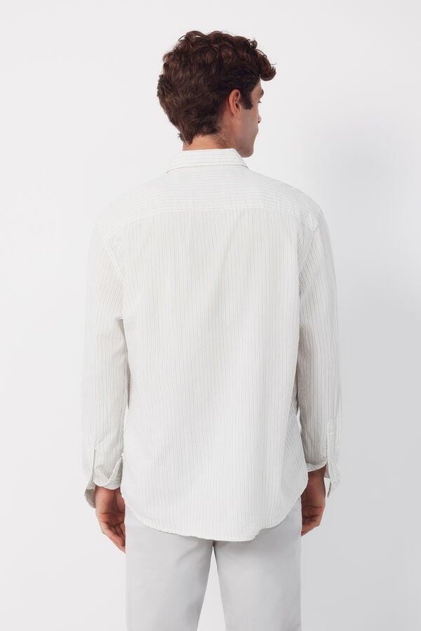 Cortefiel Camisa seersucker &agrave;s riscas Ecru