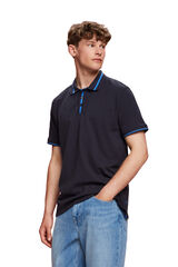 Esprit Polo liso regular fit con lino Azul marino