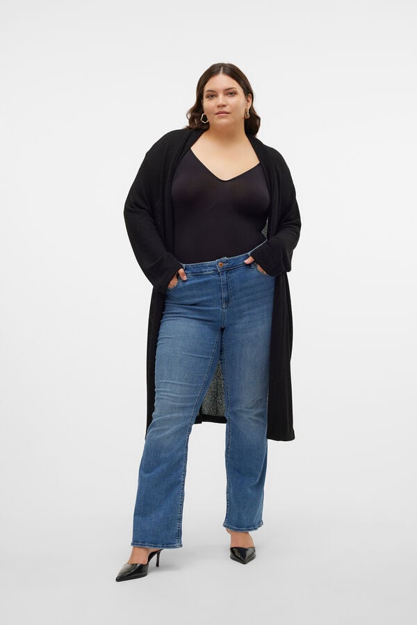 Vero Moda Curve C&aacute;rdigan 3/4 aberta talha grande  Preto