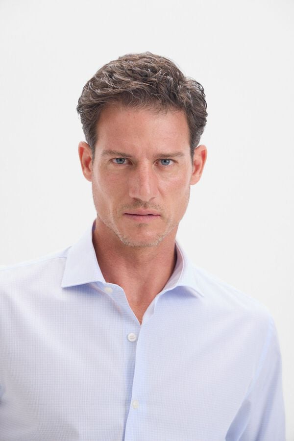 Cortefiel Camisa xadrez de ferro f&aacute;cil Azul