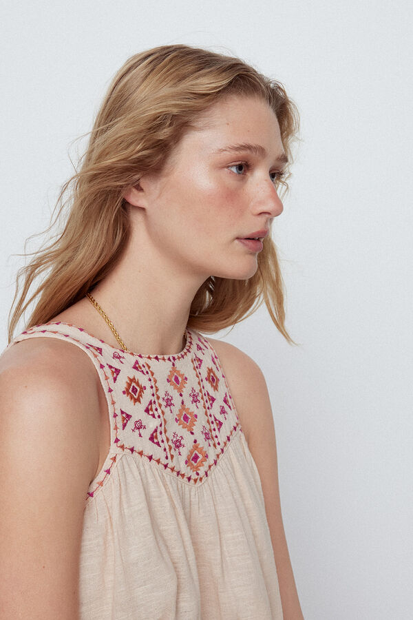 Slowlove Top peito bordado Castanho