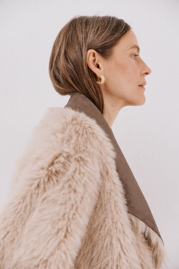 Cortefiel Abrigo largo efecto pelo reversible Marr&oacute;n oscuro