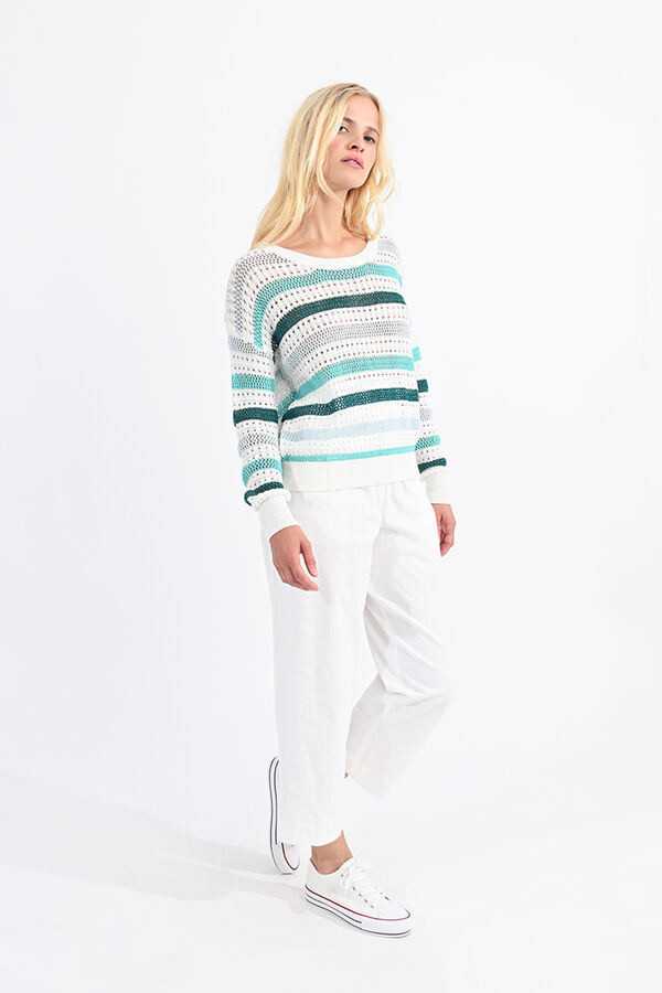 Molly Bracken Camisola de mulher de manga comprida &agrave;s riscas Verde