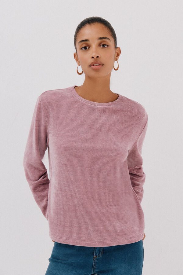 Cortefiel Camiseta riscas em chenille Roxo