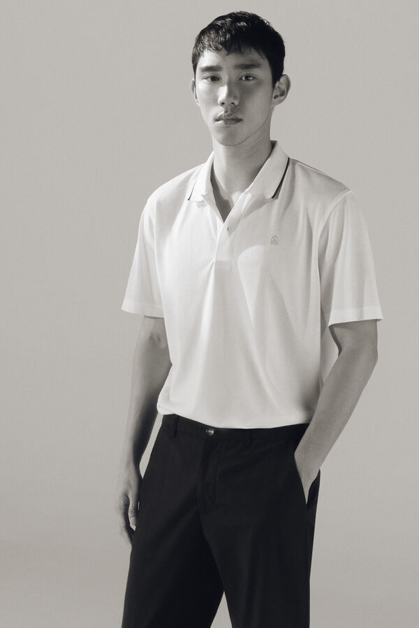 Cortefiel Camisa p&oacute;lo com gola jacquard Coolmax&reg; Branco