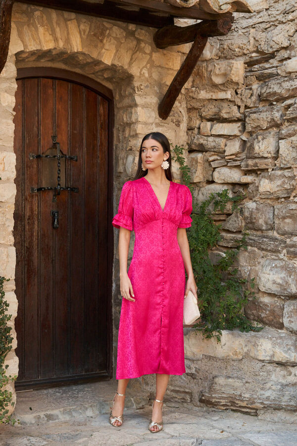 Pol&iacute;n Et Moi Vestido midi con estampado floral en jacquard Fucsia